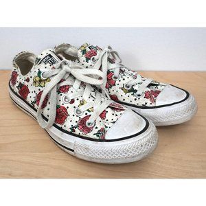 CONVERSE All Star Womens White Red Floral Polka Dot Low Top Sneakers Shoes Sz 6